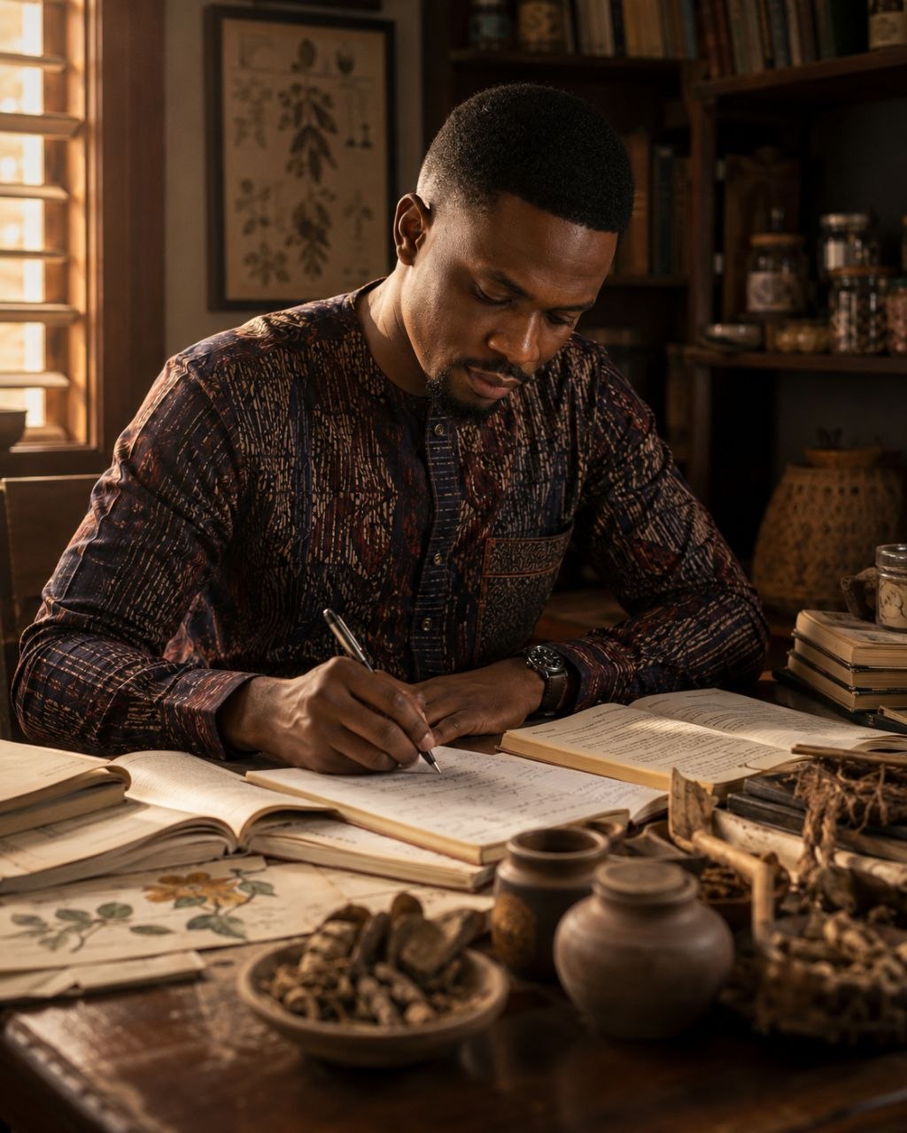 Seun Afolabi at his desk